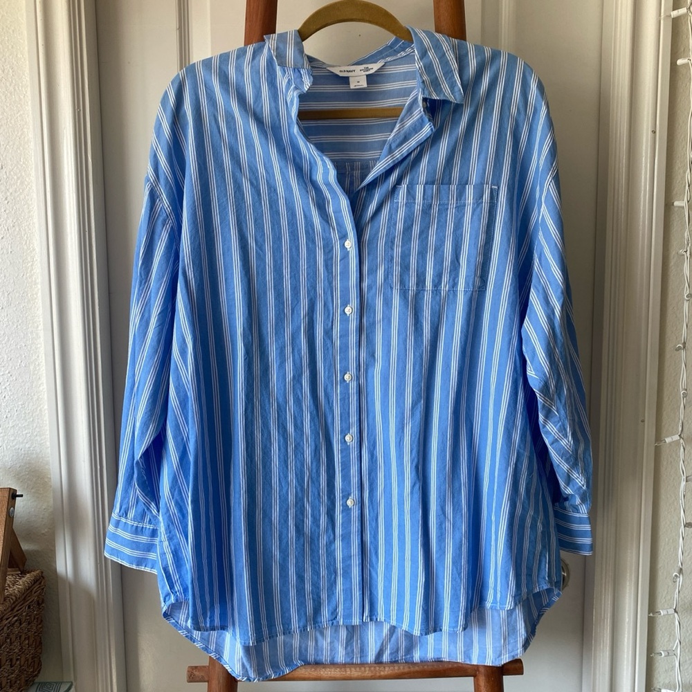 Four various blue and patterned button ups